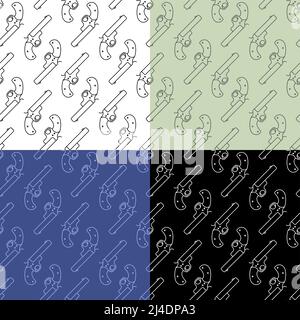 set of seamless patterns with gun. Wild west cowboy handgun. Ornament for decoration and printing on fabric. Design element. Vector Stock Vector