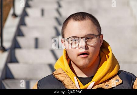 Sundsvall, Norrland Sweden - April 14, 2021: a young man with a developmental disorder Stock Photo