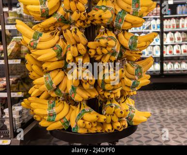 A selection of banans in a spanking brand-new Target store in Times Square in New York on Monday, April 4, 2022. (© Richard B. Levine) Stock Photo