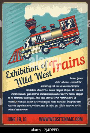 Advertising poster design with illustration of train on dusty background. Stock Vector