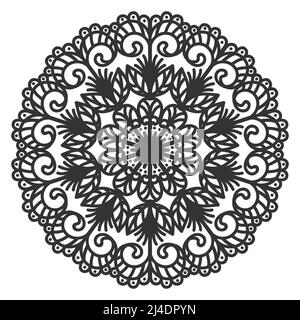 Round abstraction in the form of a mandala. Circular oriental ornament in ethnic style. Coloring page. Circular pattern for mehndi, tattoo, logo Stock Vector