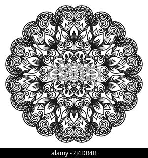 Circular ornament in the form of a mandala. Monochrome oriental pattern. Round arabesque. Coloring page. Decorative pattern for mehndi, tattoo, logo Stock Vector