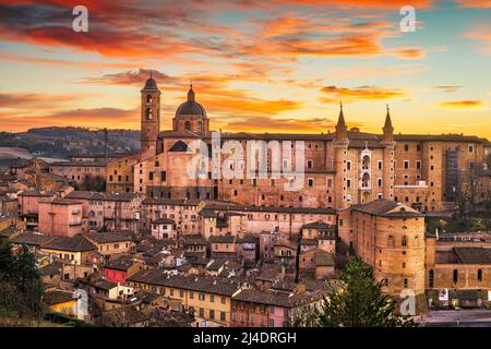 Urbino, Italy medieval walled city in the Marche region at twilight. Stock Photo
