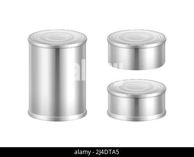 Vector set of big and small steel tin cans isolated on white background Stock Vector