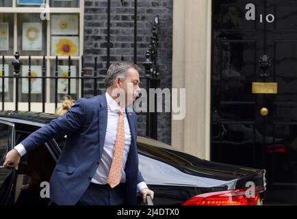 Nigel Adams MP (Con: Selby and Ainsty) Minister of State (Minister without Portfolio) arriving in Downing Street, 13th April 2022 Stock Photo