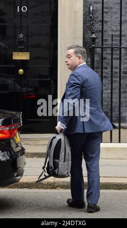 Nigel Adams MP (Con: Selby and Ainsty) Minister of State (Minister without Portfolio) arriving in Downing Street, 13th April 2022 Stock Photo
