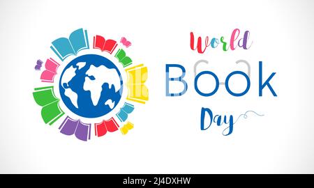 World Book Day greeting card, creative congrats poster. Educational logotype concept. Isolated abstract graphic design template. Global educating sign Stock Vector