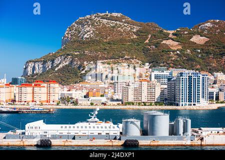 The Rock of Gibraltar,  a British Overseas Territory located at the southern tip of the Iberian Peninsula. Stock Photo