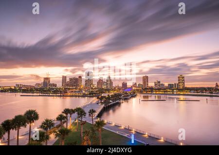 St. Pete, Florida, USA downtown city skyline from the pier at night. Stock Photo