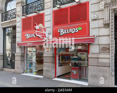 VALENCIA, SPAIN - APRIL 14, 2022: Belros is a Spanish candy and snack shop chain Stock Photo