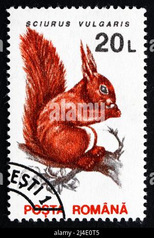 ROMANIA - CIRCA 1993: a stamp printed in the Romania shows Red Squirrel, Sciurus Vulgaris, Arboreal Omnivorous Rodent, circa 1993 Stock Photo