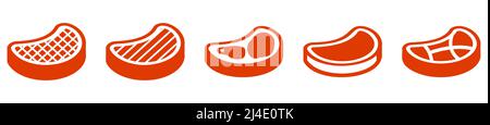 Red steak icon set Stock Vector