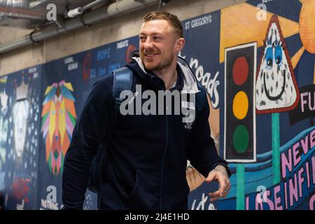 Josh Charnley #2 of Warrington Wolves arrives at The Halliwell Jones Stadium Stock Photo