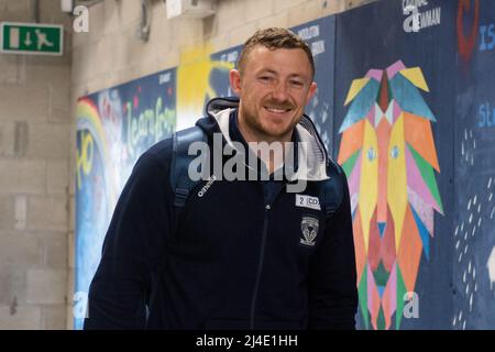 Josh Charnley #2 of Warrington Wolves arrives at The Halliwell Jones Stadium Stock Photo