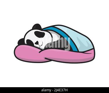 Cute Panda Sleeping Under a Blanket Illustration Vector Stock Vector