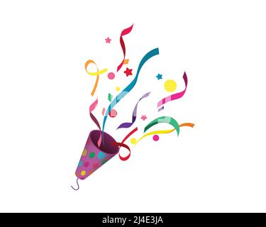 Exploding Party Popper with Confetti Illustration Vector Stock Vector