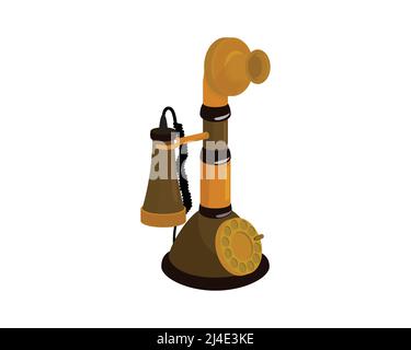 Detailed Antique Candlestick Telephone at 1890's Illustration Vector Stock Vector