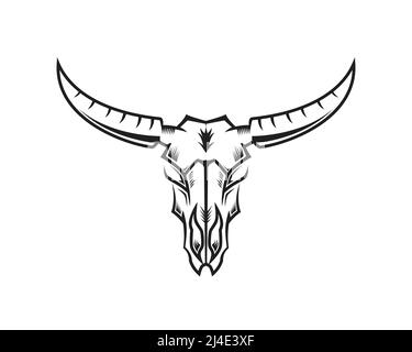 Bull Skull Illustration with Silhouette Style Vector Stock Vector