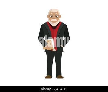 Detailed Senior Professor or Scientist with Cool Gesture Illustration Vector Stock Vector
