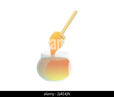 Detailed Honey in the Jar with Stick Illustration Vector Stock Vector