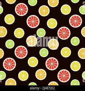 Citrus variety seamless pattern. Bright wallpaper texture with orange, lemon, lime, grapefruit. Sweet juicy background Stock Vector