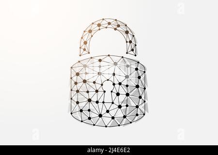 Lock 3d low poly symbol with connected dots. Antivirus, privacy padlock design vector illustration. Cyber security polygonal wireframe Stock Vector