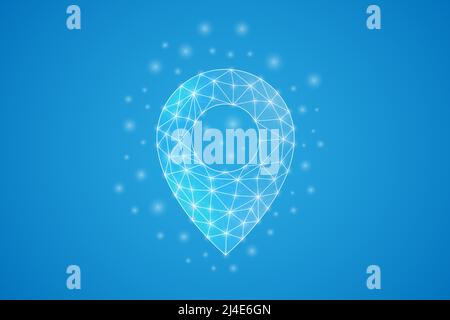 Location pin low poly symbol with white connected dots. 3d geometric polygonal Online delivery. Gps navigation, map pointer design vector illustration Stock Vector