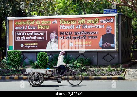 A poster of Indian Prime Minister Narendra Modi in the streets of Delhi, India, Asia Stock Photo