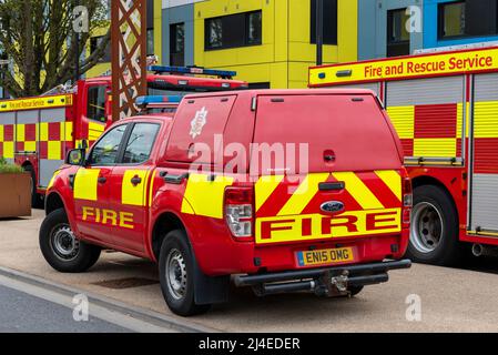 Ford Ranger fire vehicle, used by the Essex County Fire & Rescue Service Urban Search & Rescue unit. Attending a training exercise in Southend Stock Photo