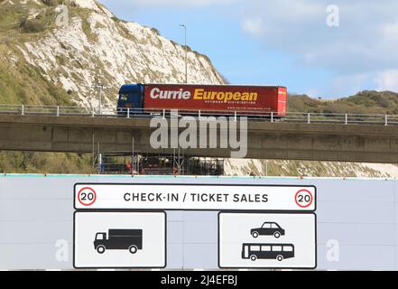 European lorry leaving the port at Dover, in SE Kent, UK Stock Photo