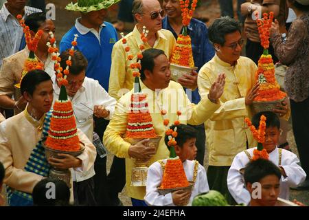 Bun Pi Mai, Lao New Year celebration in Luang Prabang, Laos. Stock Photo