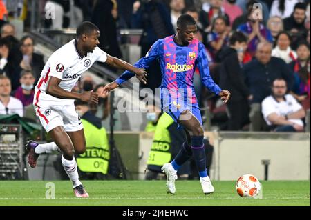 BARCELONA, SPAIN - APRIL 14: Ousmane Dembele of FC Barcelona during the UEFA Europa League Quarter-Finals, Second Leg match between FC Barcelona and Eintracht Frankfurt at Camp Nou stadium on April 14, 2022 in Barcelona, Spain (Photo by DAX Images/Orange Pictures) Stock Photo