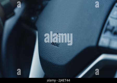 Symbol of airbags in a steering wheel. Car safety concept. High quality photo Stock Photo