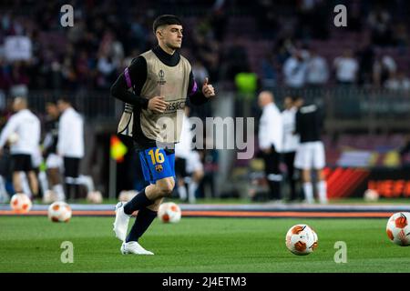 14th April 2022, Nou Camp, Barcelona, Spain: Europa League football, FC Barcelona versus Frankfurt: Pedri of Barcelona during warm up Stock Photo