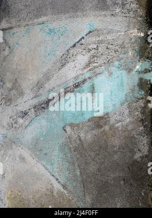 Texture of old gray concrete wall with blue paint smudged forming an abstract design for background Stock Photo