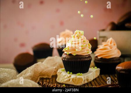 Cupcakes in Spring theme decoration Stock Photo
