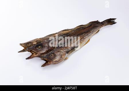 3 dried pollack on white background Stock Photo