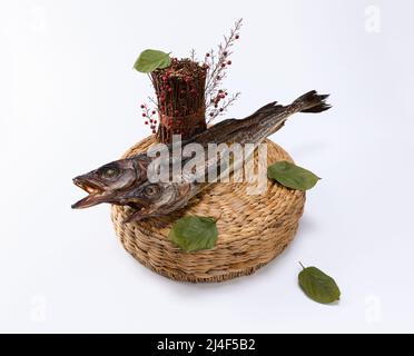 2 dried pollack on white background Stock Photo