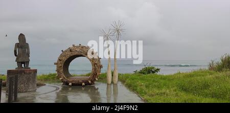 Isosaki, Hualien - Apr 11, 2022 : Installation Art on a Cloudy Day by the Sea, Taiwan Stock Photo