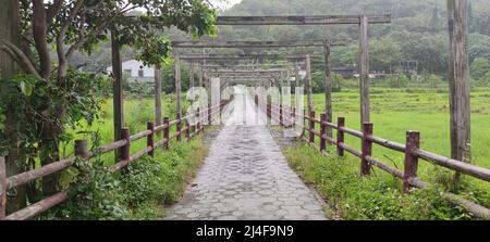 Isosaki, Hualien - Apr 11, 2022 : Installation Art on a Cloudy Day by the Sea, Taiwan Stock Photo