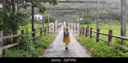 Isosaki, Hualien - Apr 11, 2022 : Installation Art on a Cloudy Day by the Sea, Taiwan Stock Photo