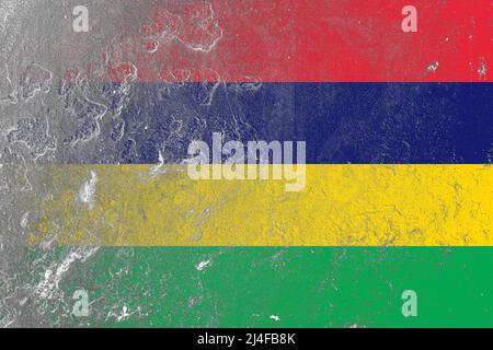 Mauritius flag painted on a damaged old rustic concrete wall surface Stock Photo