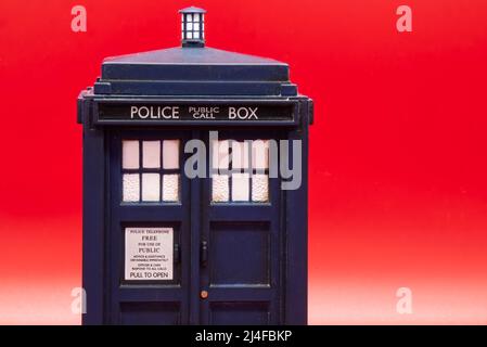 Police call box isolated on red background. Tardis from Doctor Who ...