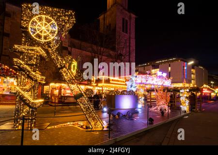 Train decoration at the Christmas market at Dortmund, North Rhine-Westphalia, Germany, Europe Stock Photo