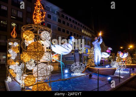 Train decoration at the Christmas market at Dortmund, North Rhine-Westphalia, Germany, Europe Stock Photo