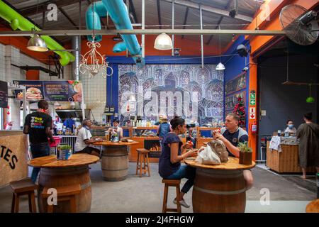 Food Court at  Bay Harbour Market in Hout Bay , Cape Town - South Africa Stock Photo