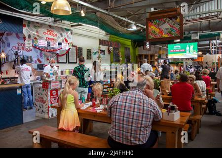 Food Court at  Bay Harbour Market in Hout Bay , Cape Town - South Africa Stock Photo