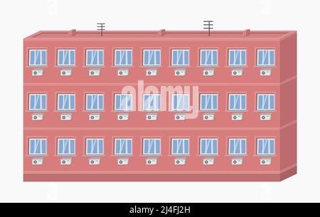 red building with air conditioner on facade cartoon style vector flat illustration Stock Vector