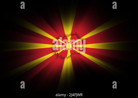 Map of North Macedonia, on black background, map with flag Stock Photo