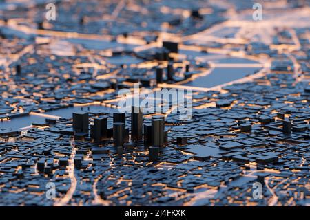 3D city of London, United Kingdom. Hi-tech smart city. 3D rendering. Stock Photo